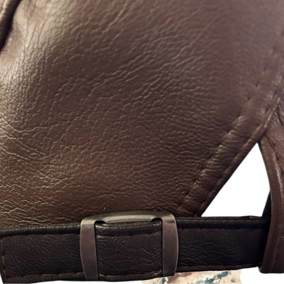 Cabbie Newsboy Faux Leather Vegan Patchwork Hat OS  Dk Brown Black Adjustable - Picture 6 of 7